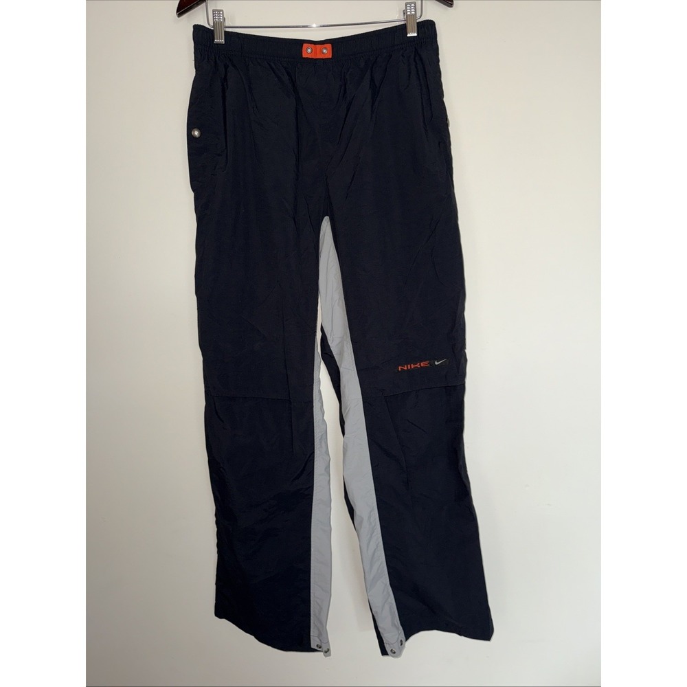 Y2K Nike Swoosh Track Pants Black Gray Windbreaker Joggers Men's Medium